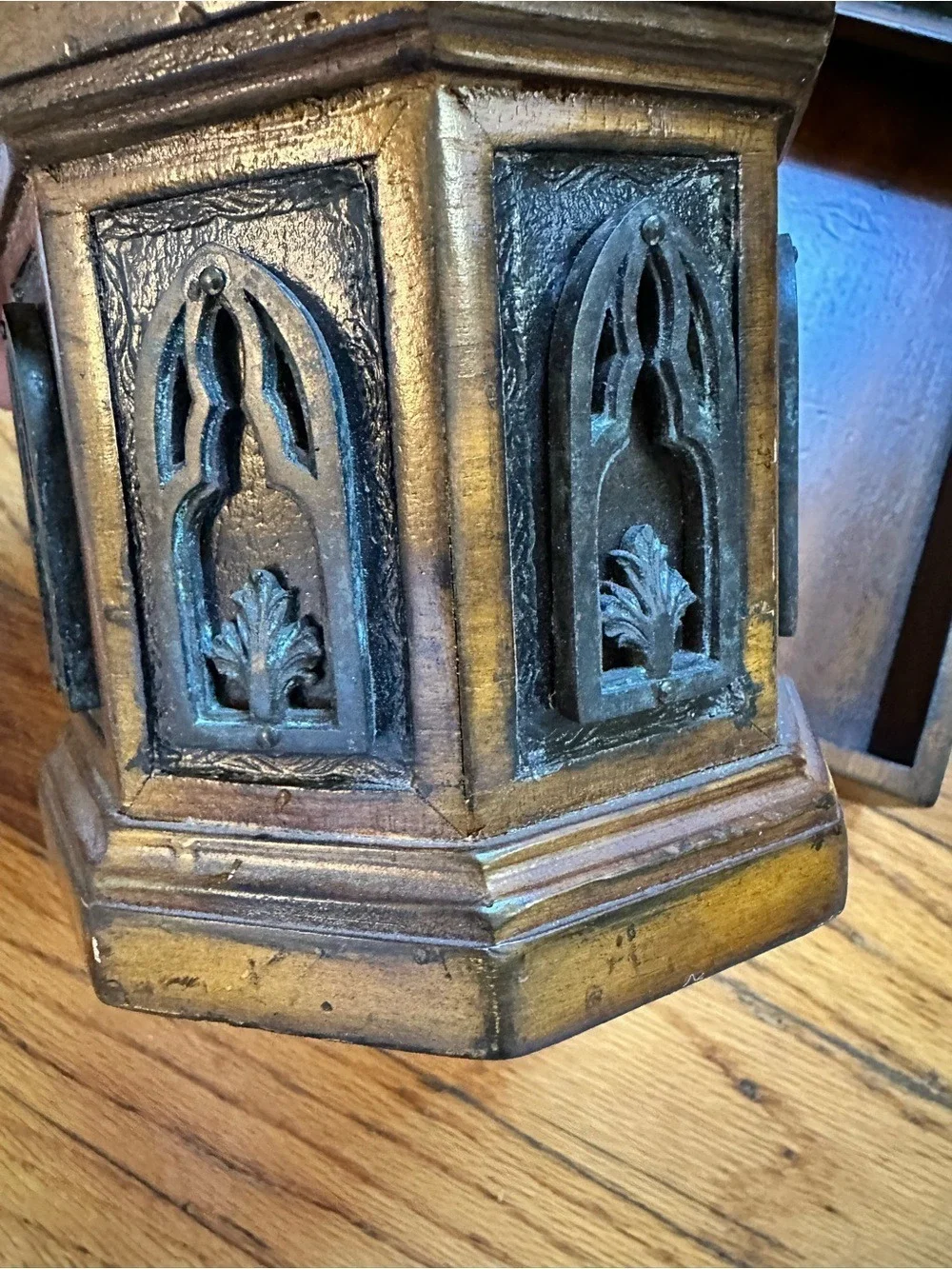 Vintage Antique Gothic Revival Wooden Desk Set Valet Tray & Octagonal Organizer